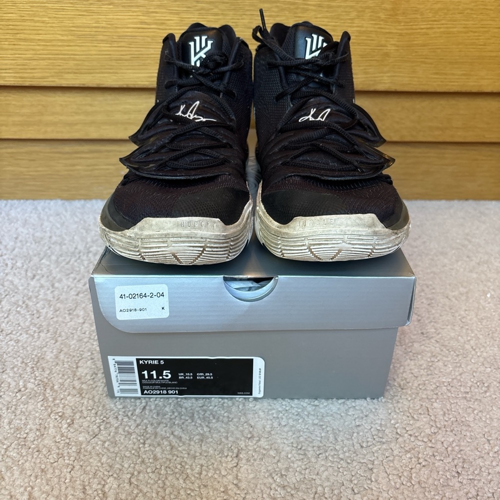 Black and white KYRIE 5’s